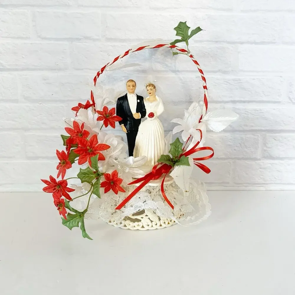 Vintage Wedding Cake Topper with Bride and Groom 1950s 1960s